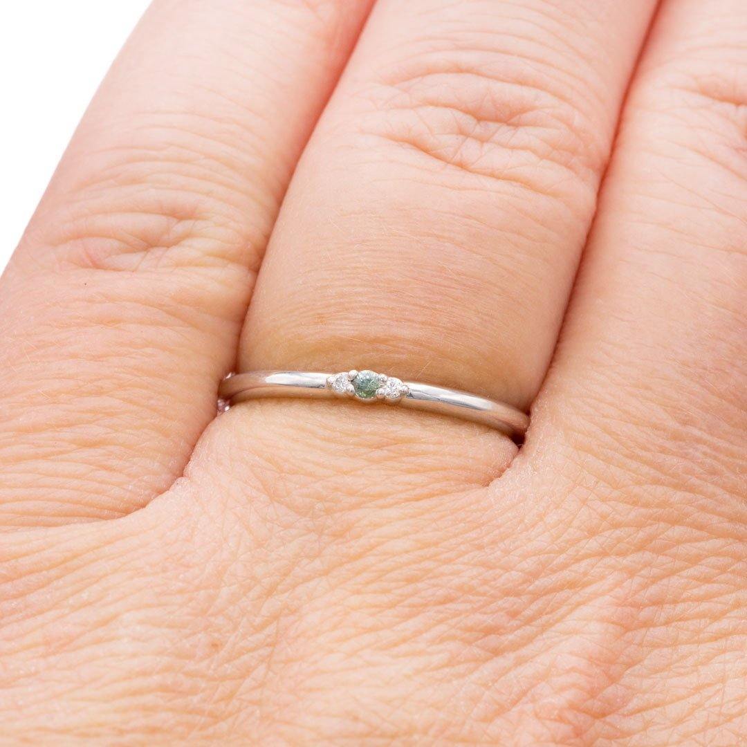 Tania Ring - 3-stone Diamond & Green Montana Sapphire Stacking Wedding Ring in Sterling Silver {Ready to Ship} Sterling Silver Ring Ready To Ship by Nodeform