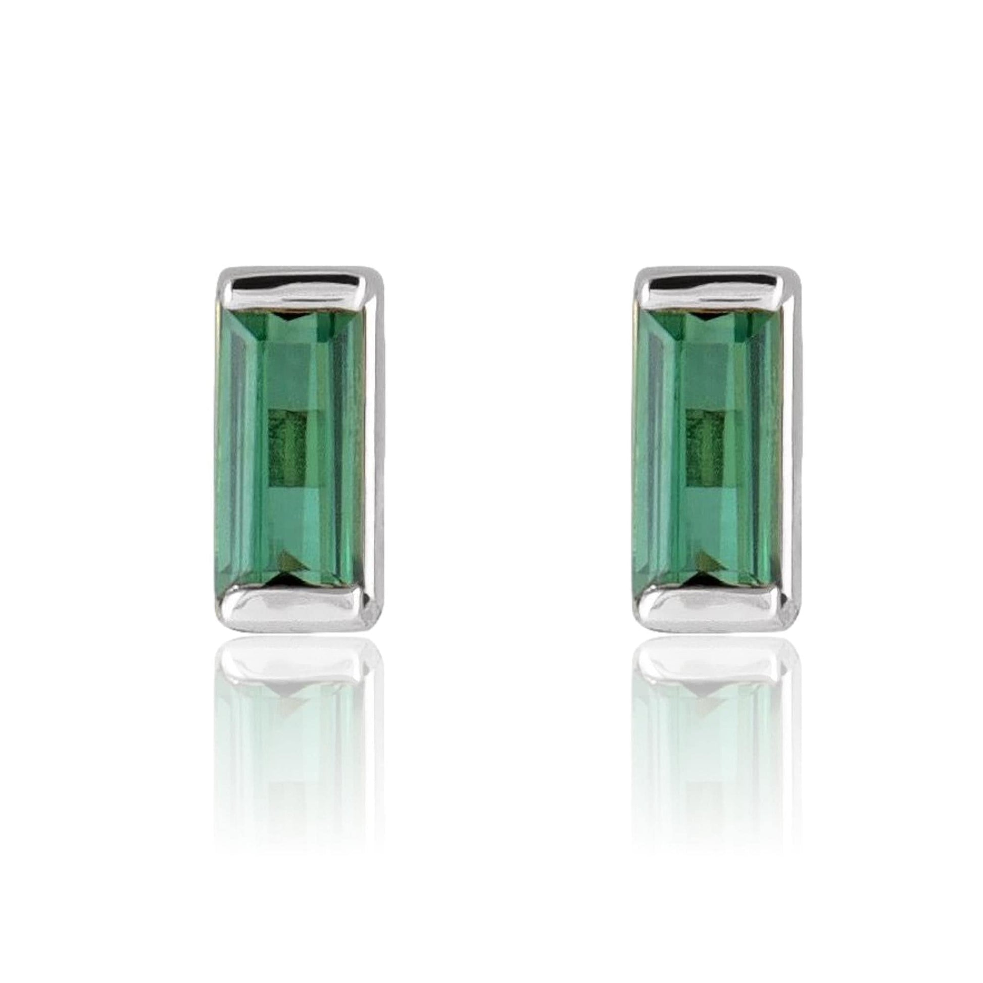 Green Tourmaline Channel-set Baguette Gold or Platinum Stud Earrings 14k White Gold Earrings by Nodeform