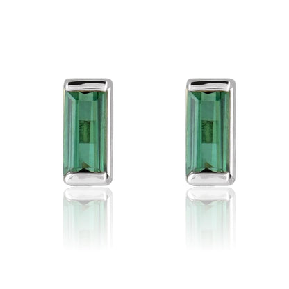Green Tourmaline Channel-set Baguette Gold or Platinum Stud Earrings 14k White Gold Earrings by Nodeform