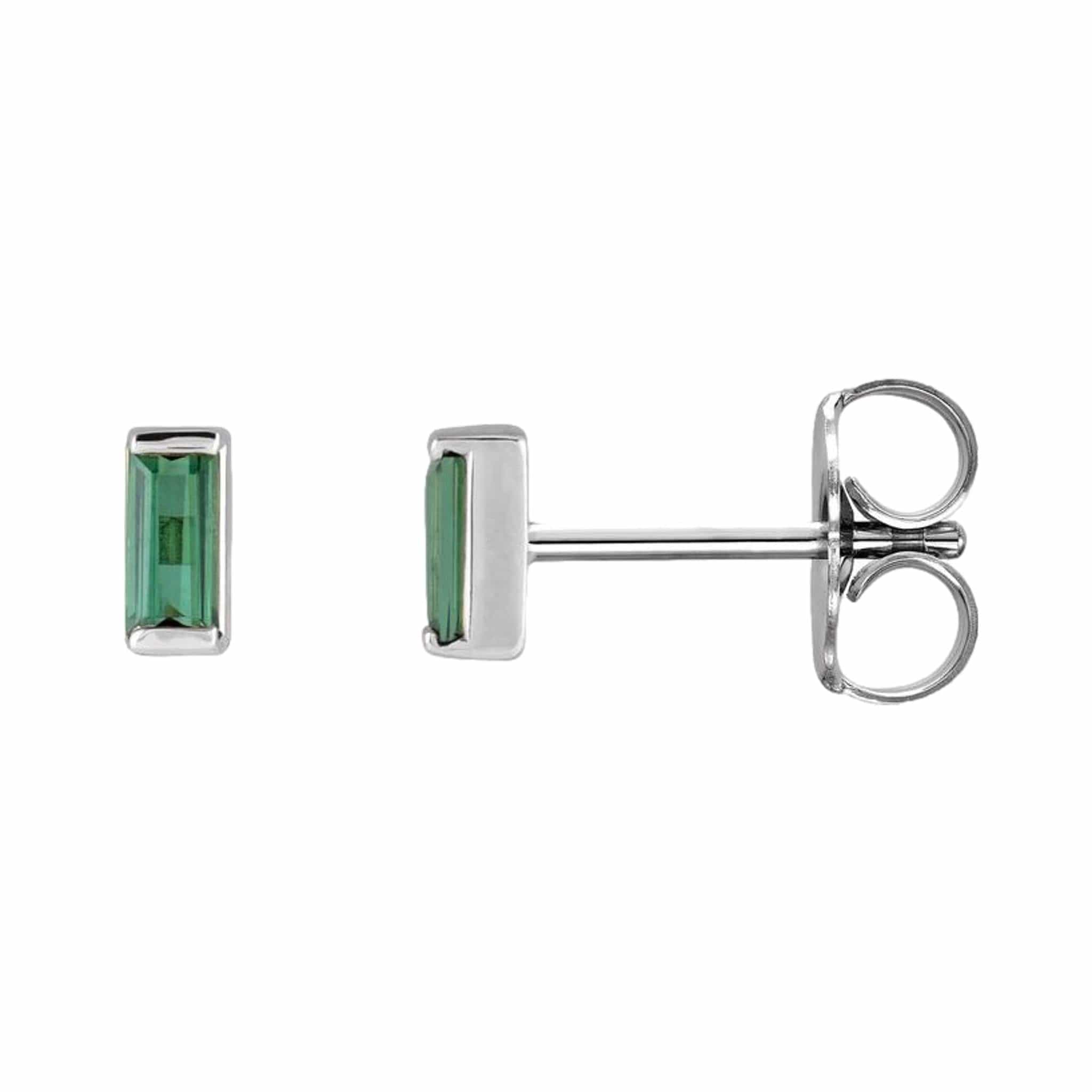Ethical Sustainable Green Tourmaline Channel-Set Baguette Gold or Platinum Stud Earrings 14K Rose Gold