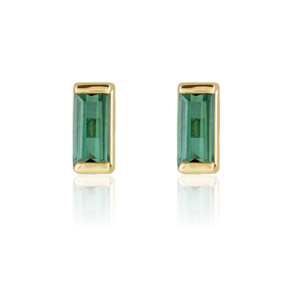 Green Tourmaline Channel-set Baguette Gold or Platinum Stud Earrings 14k Yellow Gold Earrings by Nodeform