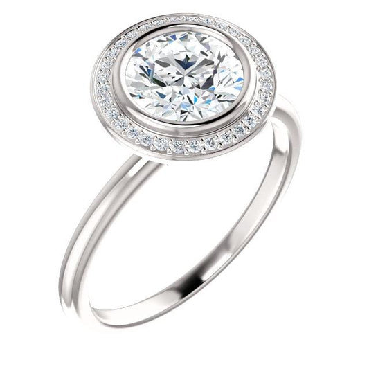 Hale Ring - Bezel Set Engagement Ring with Diamond Halo- Setting only Genuine White Diamond Halo / 14kX1 Nickel White Gold (Not Rhodium Plated) Ring Setting by Nodeform
