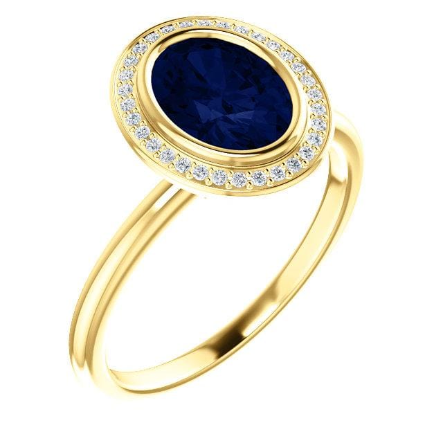 Hale Ring - Bezel Set Engagement Ring with Diamond Halo- Setting only Genuine White Diamond Halo / 14K Yellow Gold Ring Setting by Nodeform