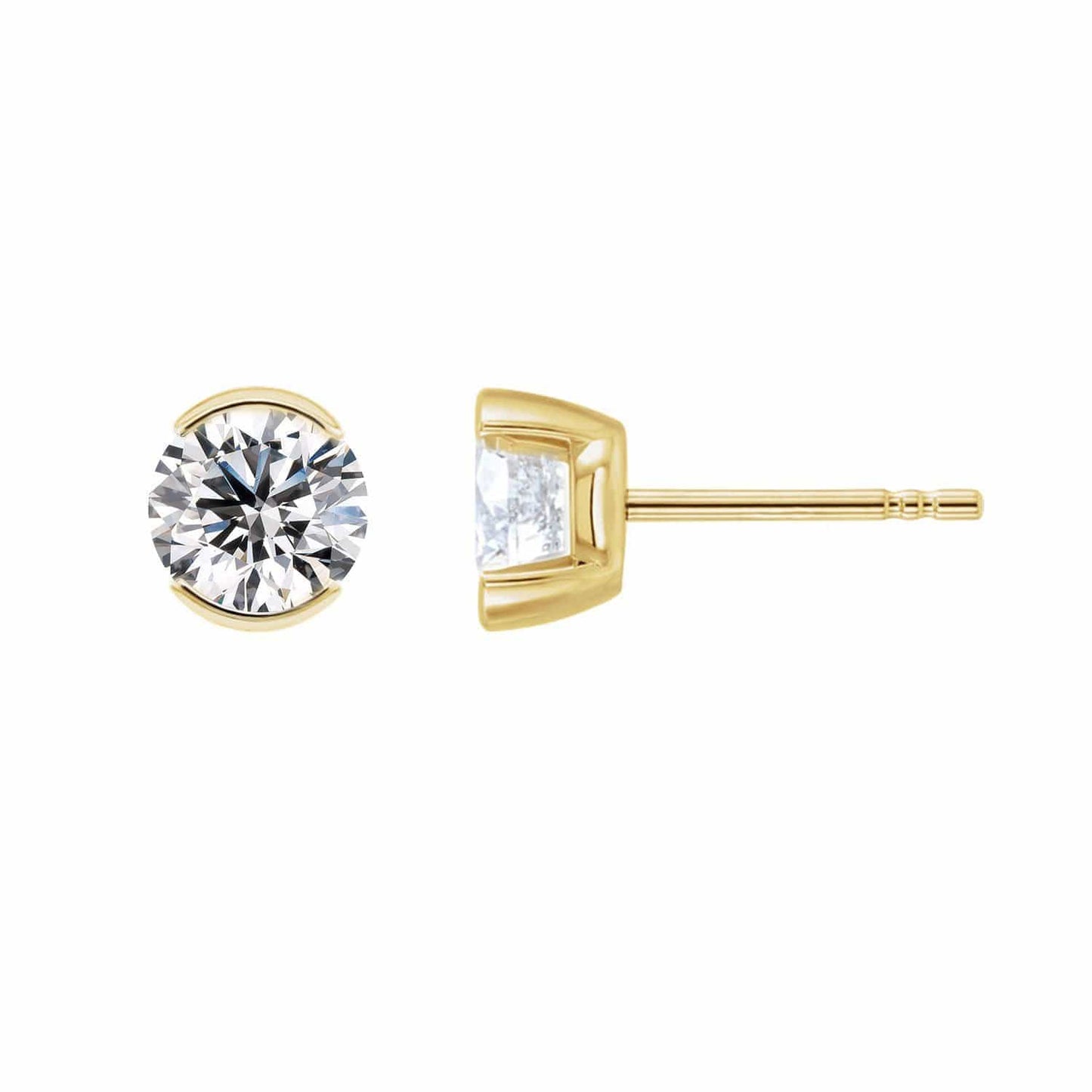 White Sapphire 14k Gold Half Bezel Stud Earrings Earrings by Nodeform