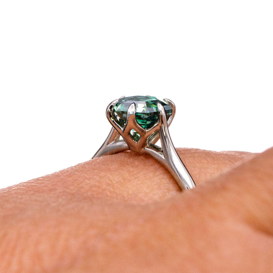 Dahlia Solitaire - Hexagon Green Moissanite 6-Prong Solitaire Engagement Ring Ring Ready To Ship by Nodeform