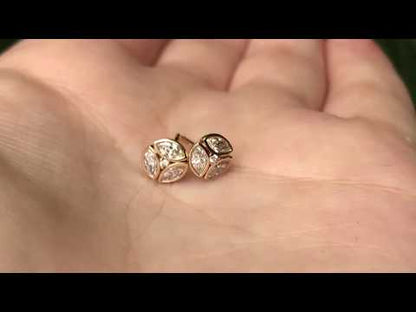 1/2CTW Marquise Diamond Bezel Set Cluster Stud Earrings