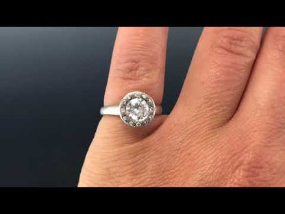 Round Moissanite Low Profile Diamond Star Dust Halo Bezel Engagement Ring