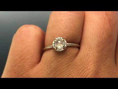 Rose Cut Ice Gray Diamond & White Diamond Halo Engagement Ring