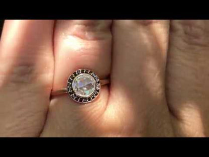 Bezel Set Rose Cut Moissanite Diamond Halo Engagement Ring
