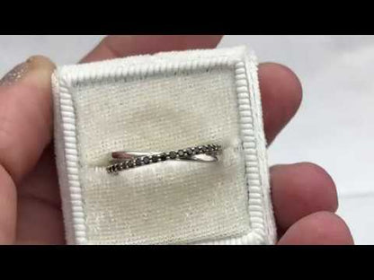 Criss Cross Black Diamond Band - Contoured Wedding Ring with Black Diamonds