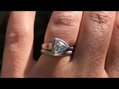 Tetra Bridal Set Trillion Moissanite Bezel Engagement Ring & Wedding Band