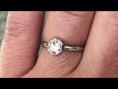 Mixed Metal Bezel Set Rose Cut Moissanite Diamond Accented Engagement Ring