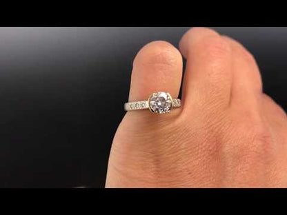 Moissanite Gold Half Bezel Mixed Metal Diamond Star Dust Engagement Ring