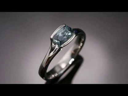 Cushion Fair Trade Teal Sapphire Fold Solitaire Engagement Ring