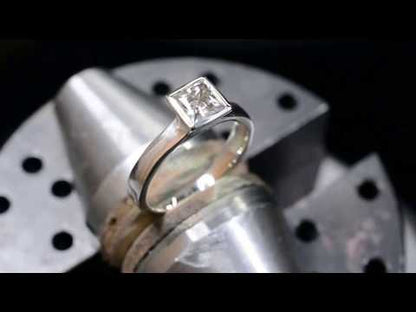 White Sapphire Engagement Ring Princess Cut Bezel Solitaire