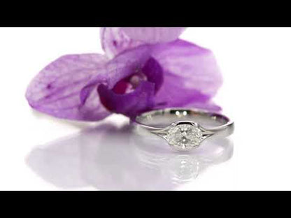 Oval Moissanite Solitaire Ring Fold Half Bezel Engagement Ring
