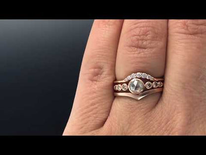 Bezel set Rose Cut Diamond & Graduated Champagne Diamond  Engagement Ring