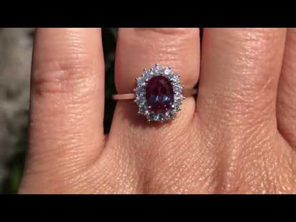 Ophelia - Oval Lab-Created Alexandrite Prong Set Halo Engagement Ring