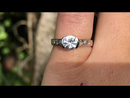 White Sapphire Half Bezel Diamond or Sapphire Star Dust Engagement Ring