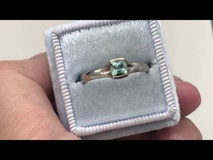 Cushion Fair Trade Teal Green Sapphire Fold Solitaire Engagement Ring