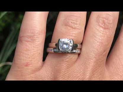 Cushion Moissanite Ring Modified Tension Solitaire Engagement Ring