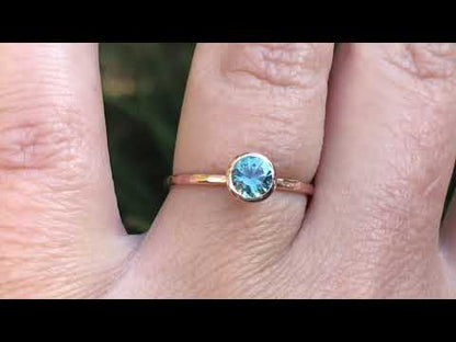 Teal Green/Blue Montana Sapphire Martini Bezel Skinny Hammer Textured Stacking Solitaire Ring