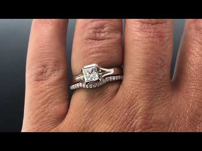 Princess Square Brilliant Moissanite Fold Semi-Bezel Set Solitaire Engagement Ring