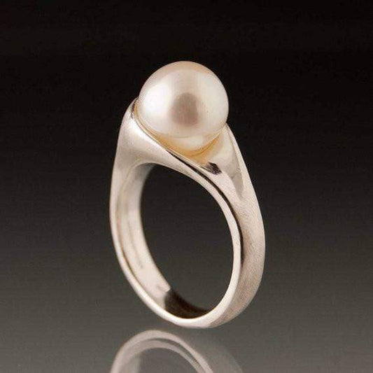 White Pearl Modern Statement Ring Sterling Silver Ring by Nodeform