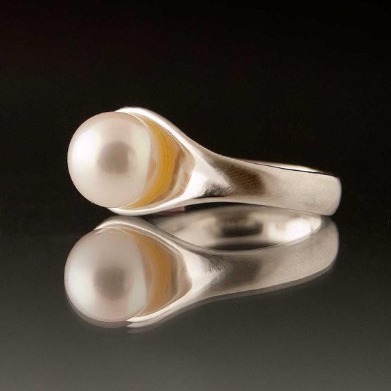 White Pearl Modern Statement Ring Ring by Nodeform