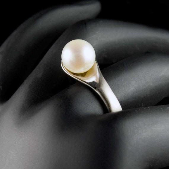 White Pearl Modern Statement Ring Ring by Nodeform