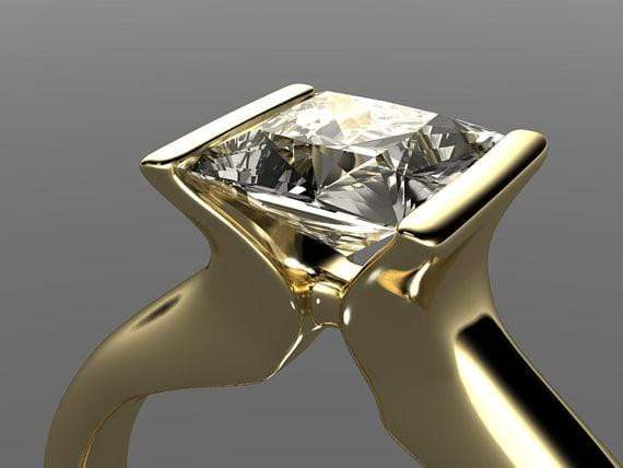 Princess Cut White Sapphire Modified Tension Solitaire Engagement Ring Ring by Nodeform