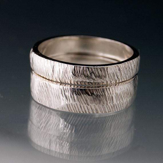 Rasp Texture Wedding Band, Set of 2 Matching Rings Ring Set by Nodeform