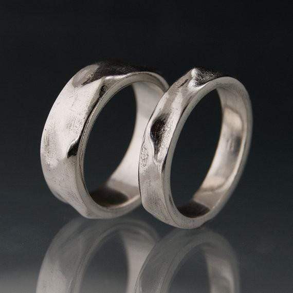 Wrinkle Texture Wedding Bands, Set of 2 Rings Ring Set by Nodeform