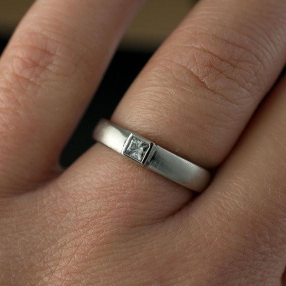 Princess Cut Diamond  Modern Bezel Set Wedding Solitaire Engagement Ring Ring by Nodeform