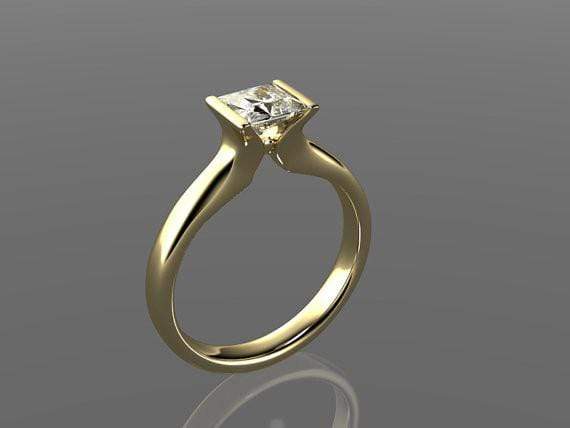 Princess Cut Moissanite Modified Tension Solitaire Engagement Ring 4mm Brilliant Cut Near-Colorless F1 Moissanite (GHI Color) / 14k Yellow Gold Ring by Nodeform