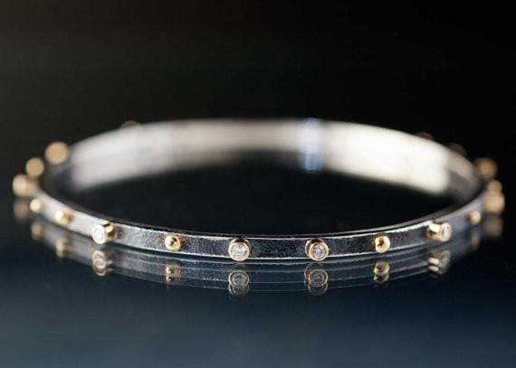 Textured Diamond Bracelet Sterling Silver Bangle 18k Gold Accents Bracelet by Nodeform