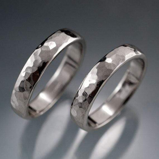 Narrow Hammered Texture Wedding Bands, Set of 2 Rings Sterling Silver / 2mm wide Ring Set by Nodeform
