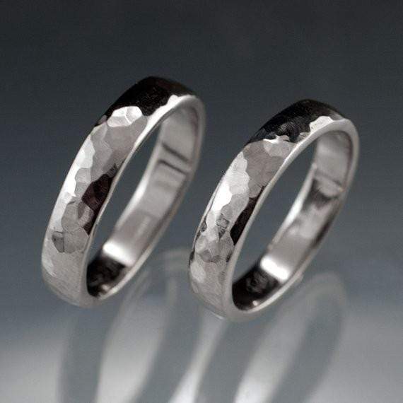 Narrow Hammered Texture Wedding Bands, Set of 2 Rings Ring Set by Nodeform