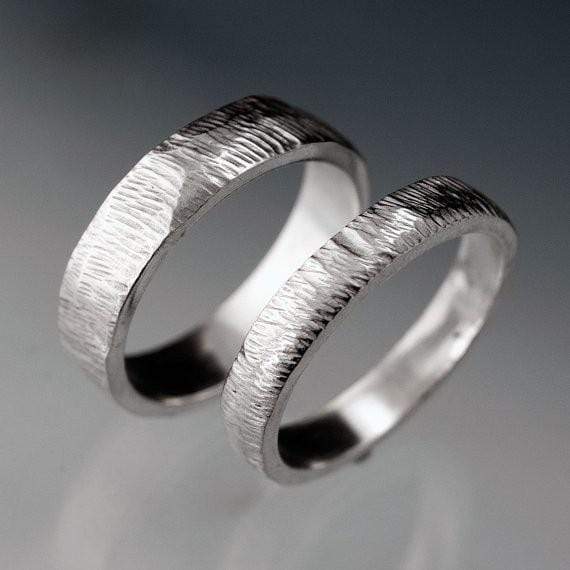 Rasp Texture Wedding Band, Set of 2 Matching Rings Sterling Silver Ring Set by Nodeform