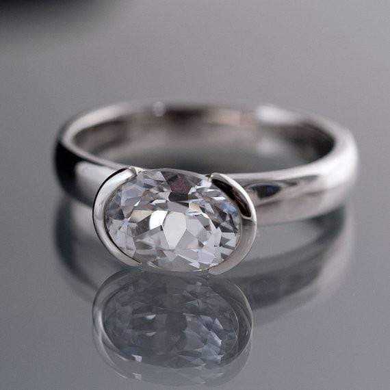 Oval White Sapphire Half Bezel Solitaire Bridal Ring Set Ring by Nodeform