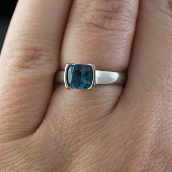 Cushion London or Swiss Blue Topaz Half Bezel Statement Ring