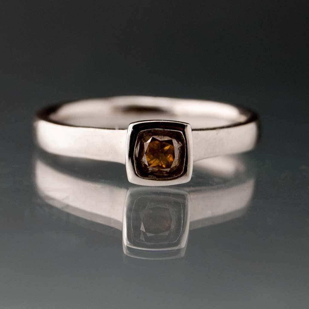 Brown Fancy 0.3ct Radiant Cut Diamond Bezel Set Solitaire Engagement Ring Ring by Nodeform