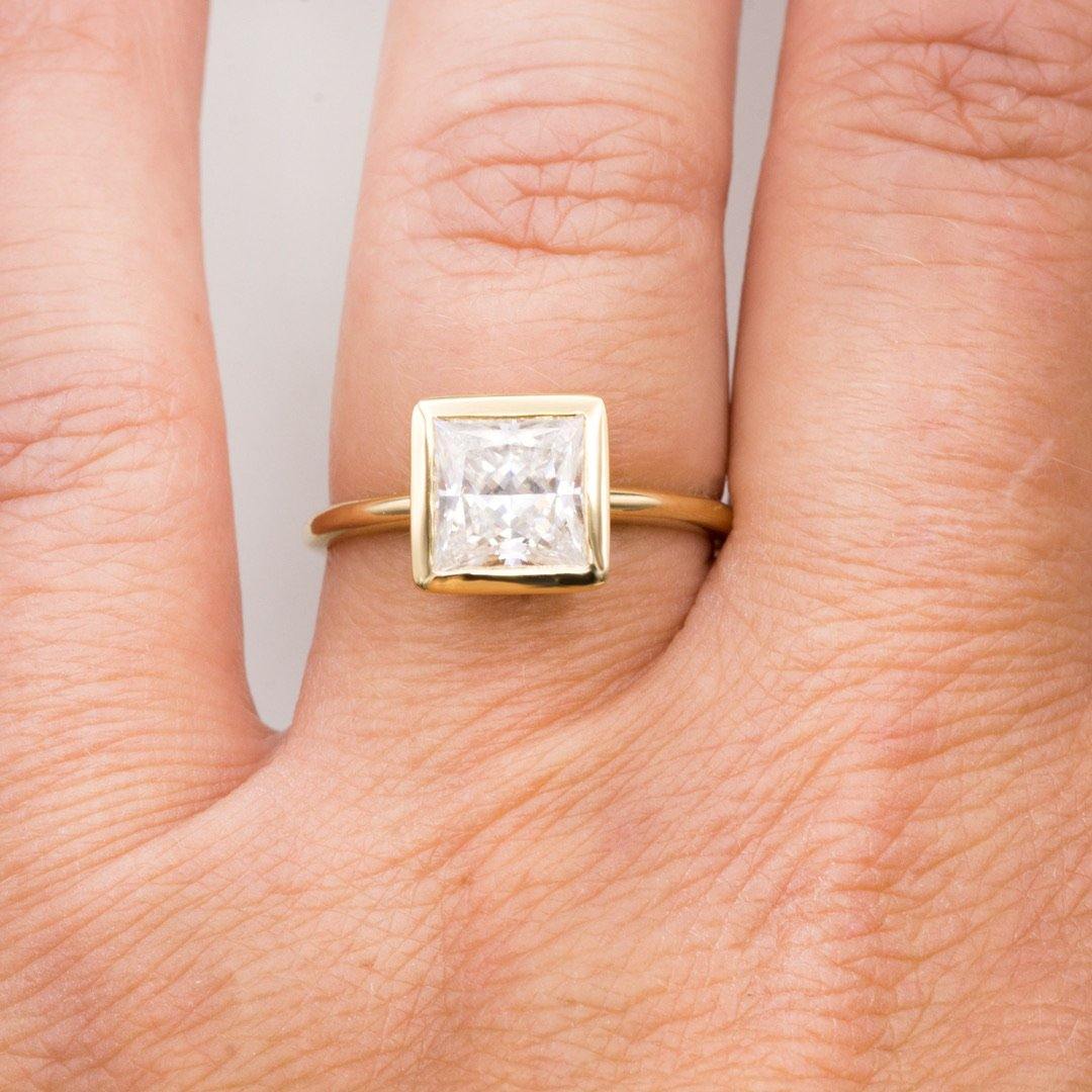 Emma Solitaire Ring - Square Brilliant / Princess Cut Moissanite Bezel Set Engagement Ring Ring by Nodeform