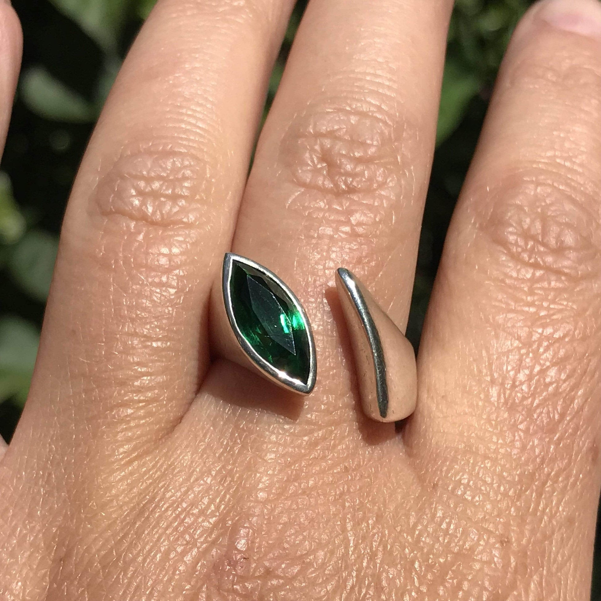 Marquise Green Topaz Envy Sterling Silver Ring Statement Cocktail Ring, ready to ship size 8.5 to 9.5 Sterling Silver Ring Ready To Ship by Nodeform