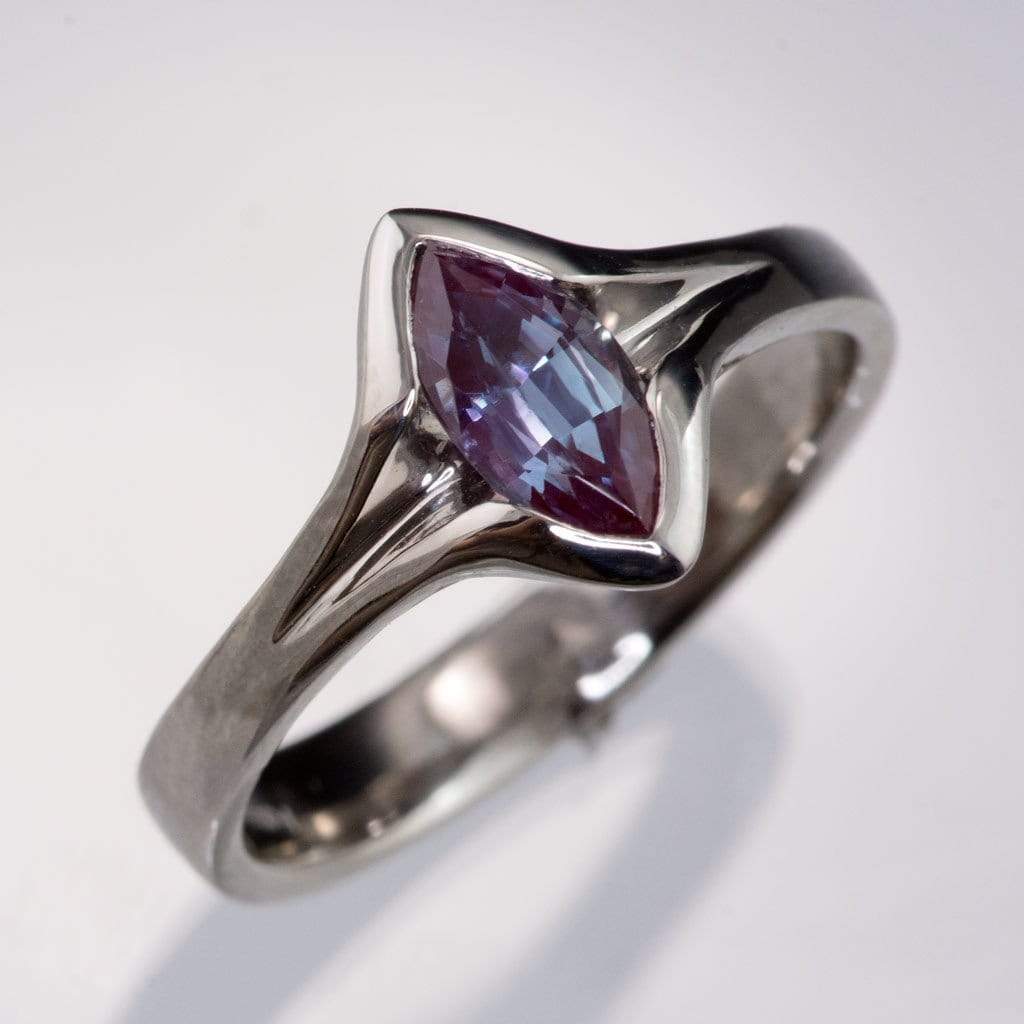 Chatham Marquise Alexandrite Semi-Bezel Solitaire Engagement Ring 8x4mm / 14k PD White Gold Ring by Nodeform
