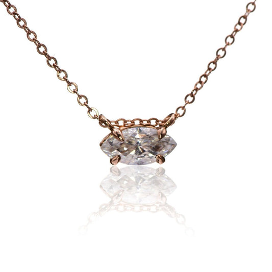 Marquise Moissanite 14k rose gold prong set Pendant Necklace, ready to ship Necklace / Pendant by Nodeform