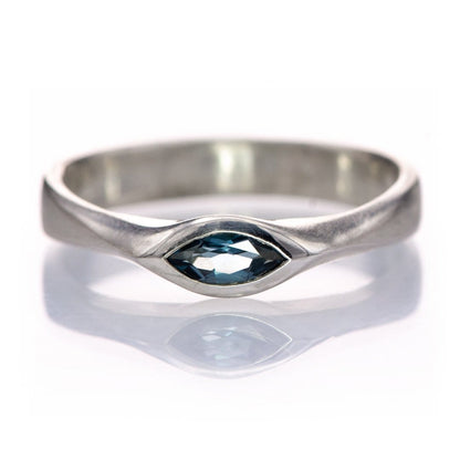 Marquise London Blue Topaz Sideways Bezel Sterling Silver Solitaire Ring, Ready to Ship Ring Ready To Ship by Nodeform