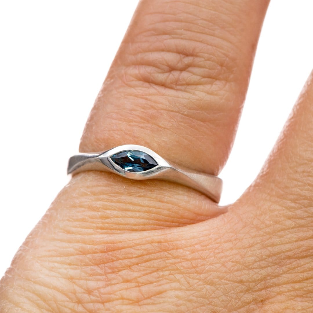 Marquise London Blue Topaz Sideways Bezel Sterling Silver Solitaire Ring, Ready to Ship Ring Ready To Ship by Nodeform