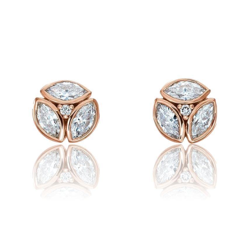 1/2CTW Marquise Diamond Bezel Set Cluster Stud Earrings 14k Rose Gold Earrings by Nodeform