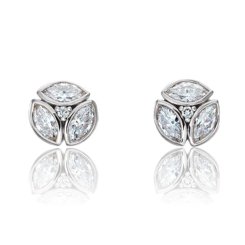 1/2CTW Marquise Diamond Bezel Set Cluster Stud Earrings 14k White Gold Earrings by Nodeform